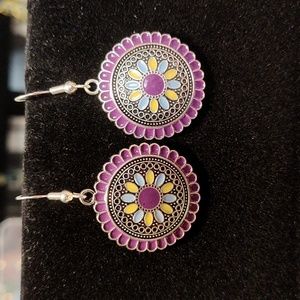Boho Round Purple Medallion Earrings